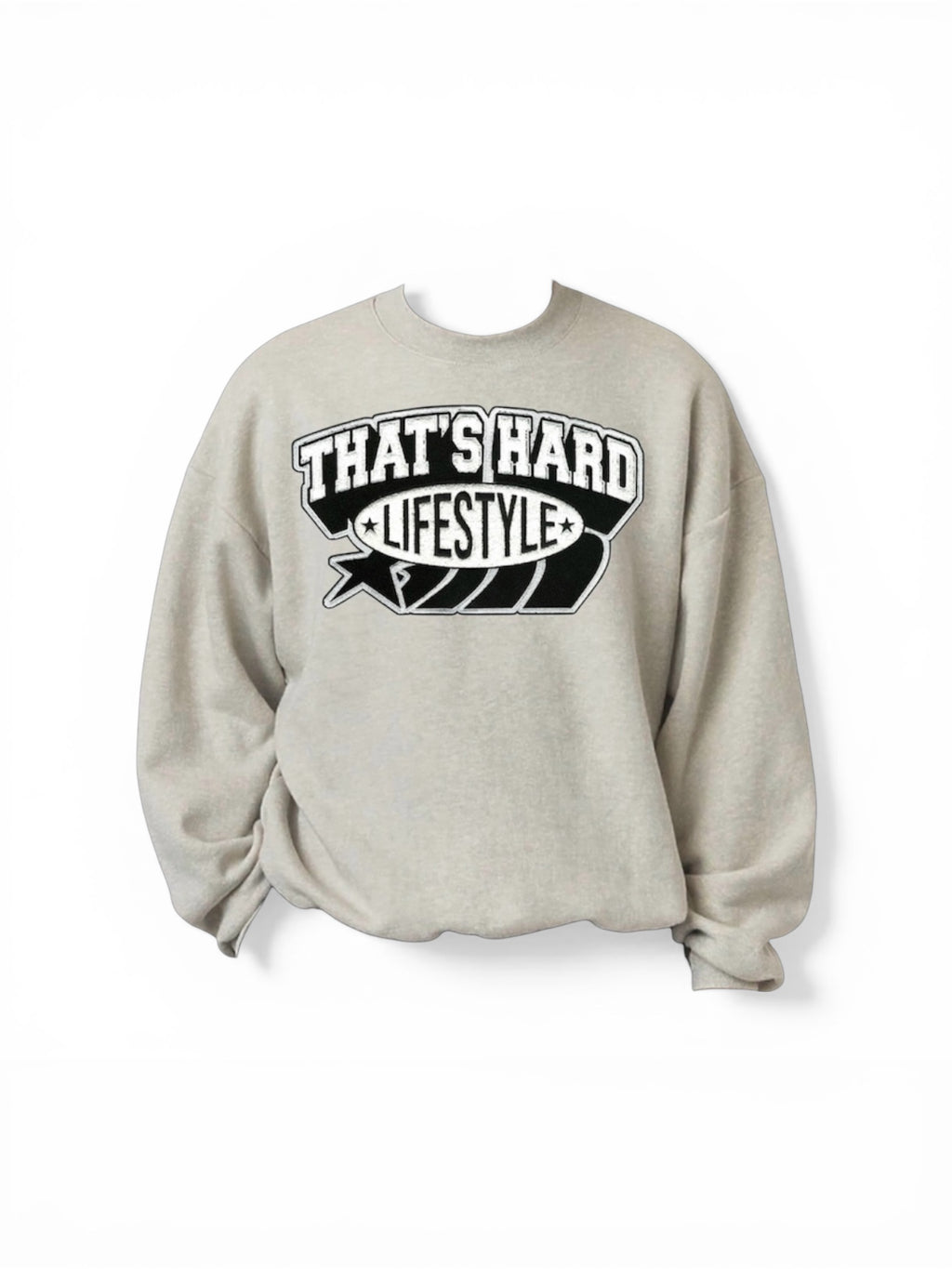 That’s Hard Collegiate Lifestyle Patch Crewneck // Oat