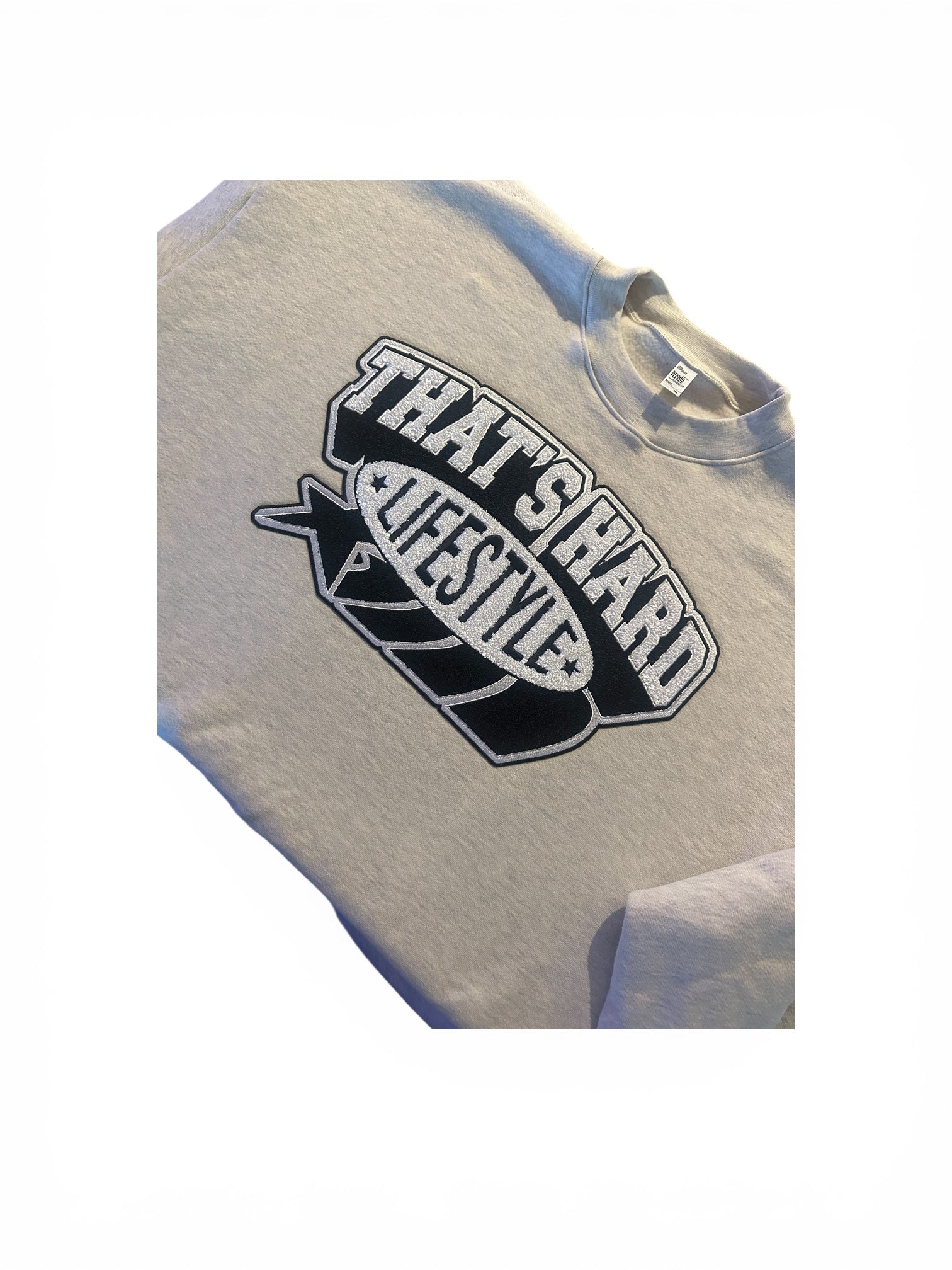 That’s Hard Collegiate Lifestyle Patch Crewneck // Oat